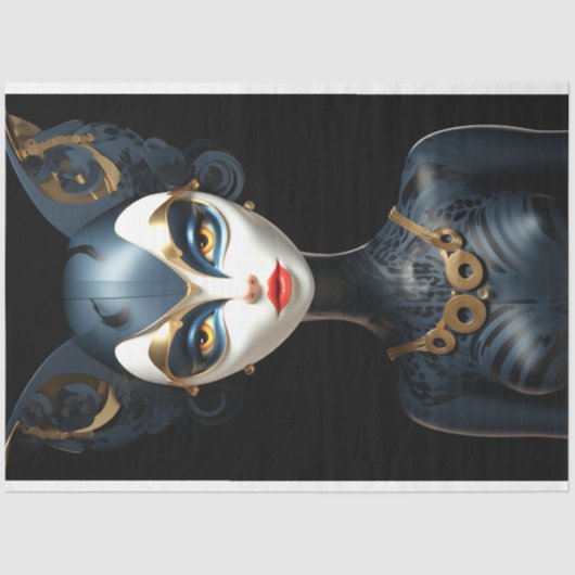 Syhinx Zwart Goud Kat Art Deco Decoupage Tissuepapier (Voorkant)