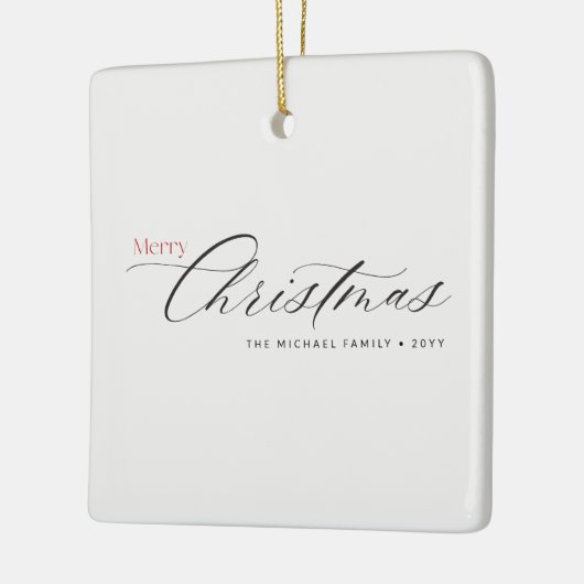 Sylish Handwritten Christmas Family Photo Name Keramisch Ornament (Links)