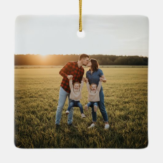 Sylish Handwritten Christmas Family Photo Name Keramisch Ornament (Achterkant)