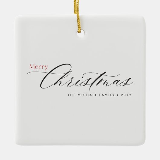 Sylish Handwritten Christmas Family Photo Name Keramisch Ornament (Voorkant)
