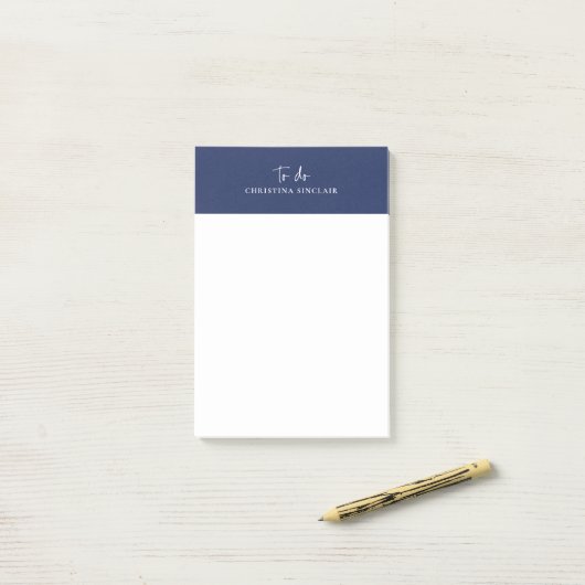 Sylish Monogram Navy Blauwe Trendy Script To Do Post-it® Notes (Op bureau)