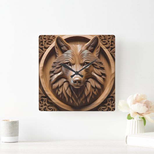 Sylvan Sentinel: De majestueuze wolfprint Vierkante Klok (Huis)
