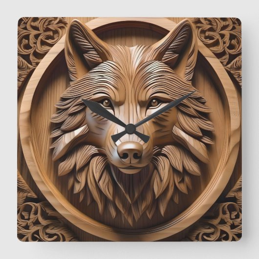 Sylvan Sentinel: De majestueuze wolfprint Vierkante Klok (Voorkant)