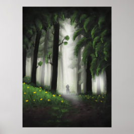 Sylvan Serenity: Majestueus Groen Bos met Distan Poster