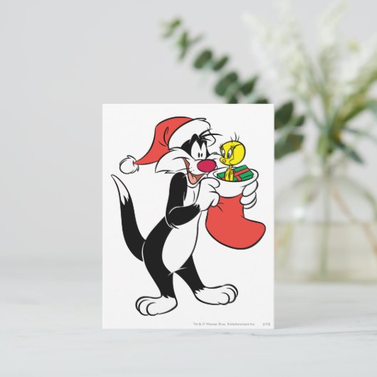 Sylvester Cat met Stocking Feestdagenkaart (Staand voorkant)