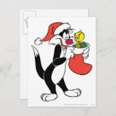 Sylvester Cat met Stocking Feestdagenkaart (Voorkant / Achterkant)