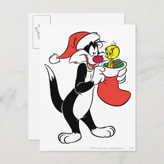 Sylvester Cat met Stocking Feestdagenkaart (Voorkant / Achterkant)