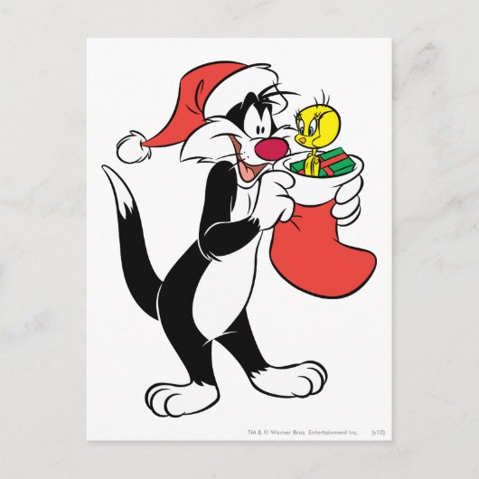 Sylvester Cat met Stocking Feestdagenkaart (Voorkant)