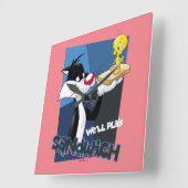 SYLVESTER™ & TWEETY™ "We'll Play Sandwich" Vierkante Klok (Hoek)