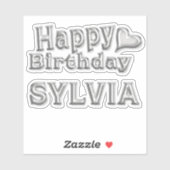 Sylvia Happy Birthday silver Aufkleber Sticker (Vel)