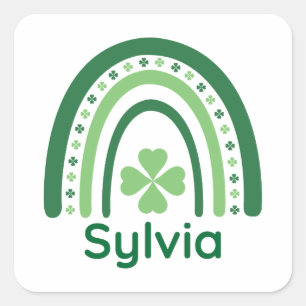 Sylvia Name Clover Boho Rainbow Vierkante Sticker