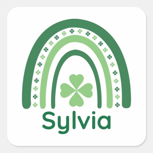 Sylvia Name Clover Boho Rainbow Vierkante Sticker (Voorkant)