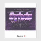 Sylvia Name Vorname lila retro Sticker Geburtstag (Vel)