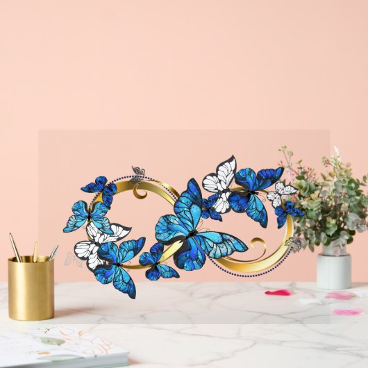 Symbol Infinity of Blue Morpho Butterflies Acryl Bord (Huwelijk)