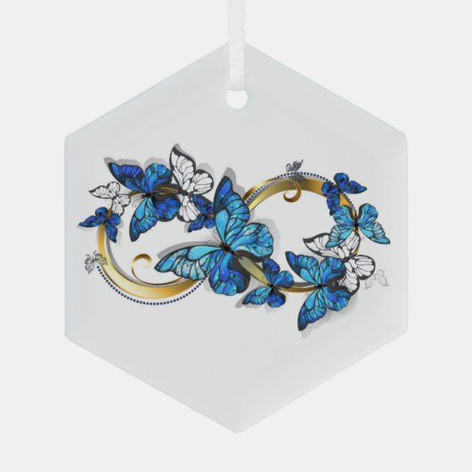 Symbol Infinity of Blue Morpho Butterflies Glas Ornament (Achterkant)