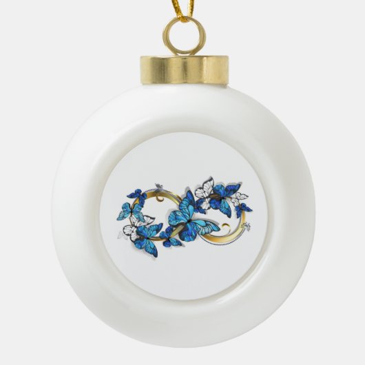 Symbol Infinity of Blue Morpho Butterflies Keramische Bal Ornament (Voorkant)