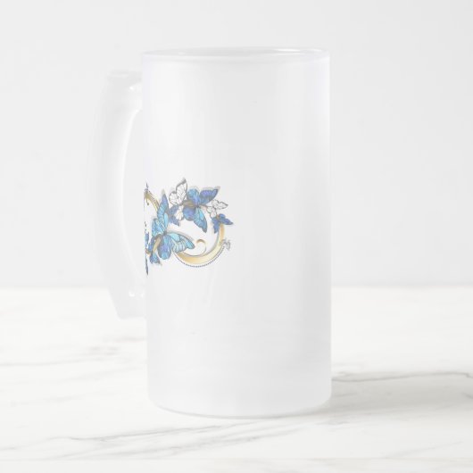 Symbol Infinity of Blue Morpho Butterflies Matglas Bierpul (Voorkant links)