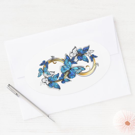 Symbol Infinity of Blue Morpho Butterflies Ovale Sticker (Envelop)