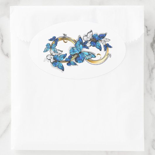 Symbol Infinity of Blue Morpho Butterflies Ovale Sticker (Tas)
