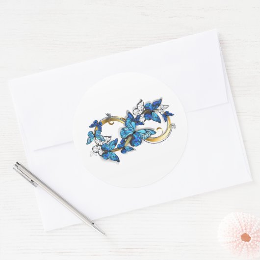 Symbol Infinity of Blue Morpho Butterflies Ronde Sticker (Envelop)