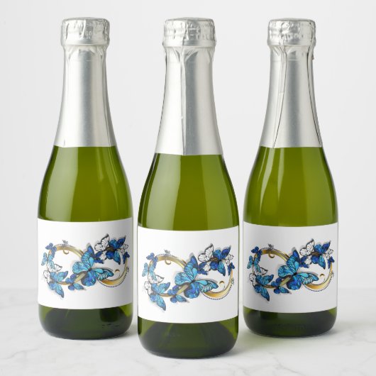 Symbol Infinity of Blue Morpho Butterflies Sparkling Wijnetiket (Flessen)