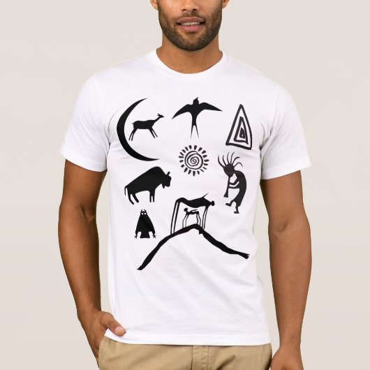 Symbolen en dierlijk petroglyphs T-shirt (Voorkant)