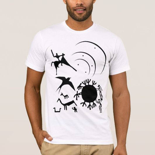 Symbolen en dierlijk petroglyphs T-shirt (Voorkant)