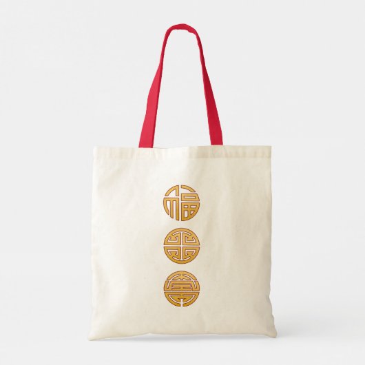 Symbolen Fu Lu Shou: Sterf, Welvaart, Langdurighei Tote Bag (Achterkant)