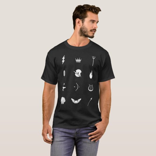 Symbolen van 12 goden en goddessen van de Griekse  T-shirt (Voorkant volledig)