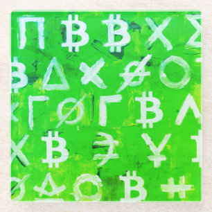 Symbolen van Bitcoin (Bright Profit Green - 1) Glazen Onderzetter
