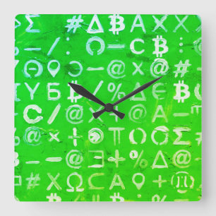Symbolen van Bitcoin (Helder Winst Groen - 8) Vierkante Klok