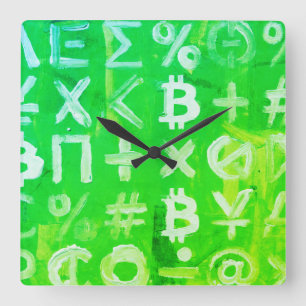 Symbolen van Bitcoin (helder winstgroen - 2) Vierkante Klok
