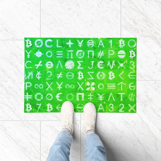 Symbolen van Bitcoin (Hoge Winst Groen - 4) Deurmat (Binnen)