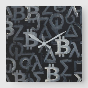 Symbolen van Bitcoin (Stijl: 12) Vierkante Klok
