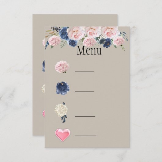 Symbolen van het menu Taupe Navy Blue Pink Peony (Voorkant / Achterkant)