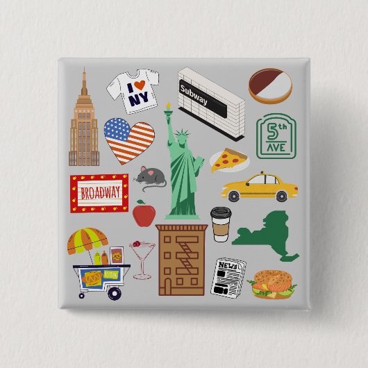 Symbolen van New York City Vierkante Button 5,1 Cm (Voorkant)