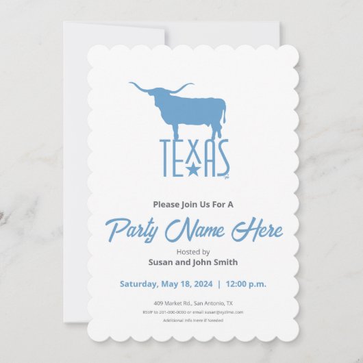 Symbolen van Texas, Longhorn, blauw Kaart (Voorkant)