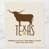 Symbolen van Texas, Longhorn, bruin Wijn Etiket (Enkel label)
