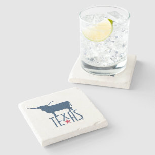 Symbolen van Texas, Longhorn, marineblauw Stenen Onderzetter