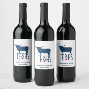 Symbolen van Texas, Longhorn, marineblauw Wijn Etiket