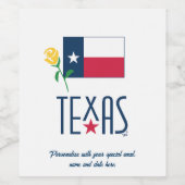 Symbolen van Texas, Texas Vlag en Gele Roos Wijn Etiket (Enkel label)
