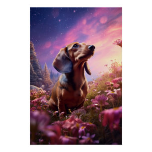 Symboliek Dachshund het verkennen van een weide Perfect Poster
