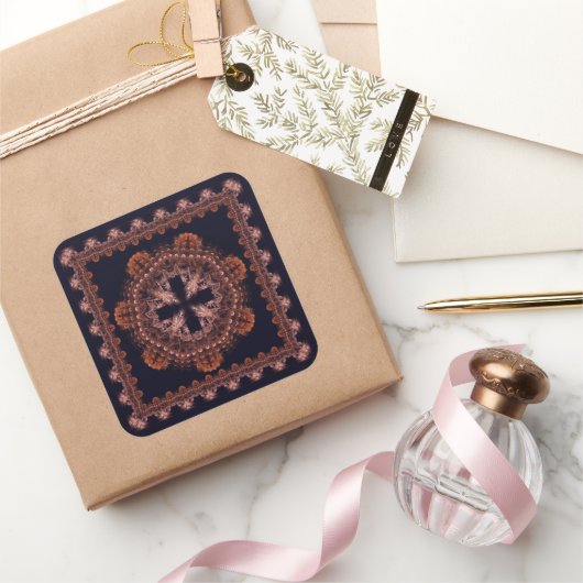 Symbolisch magisch kruis fractaal patroon vierkante sticker (Geschenken)