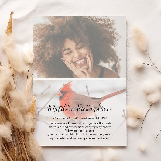 Symbolisch Rode Kardinaal Foto Memorial Bedankkaart