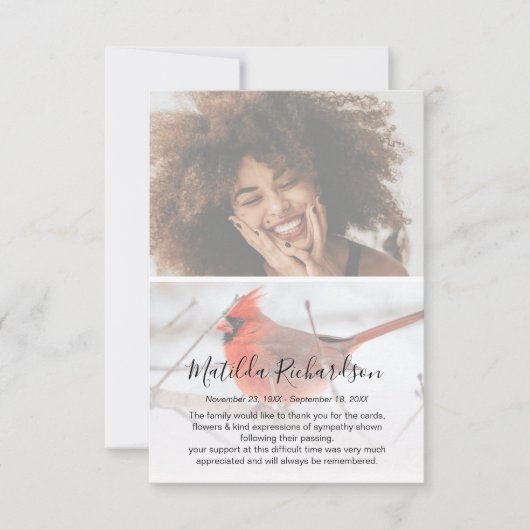 Symbolisch Rode Kardinaal Foto Memorial Bedankkaart (Voorkant)