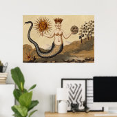 Symbolische alchemie met Sun en Moon Sepia Poster (Thuiskantoor)