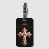 Symbolische fusie: Kruis met rood esdoornblad Bagagelabel (Voorkant (verticaal))