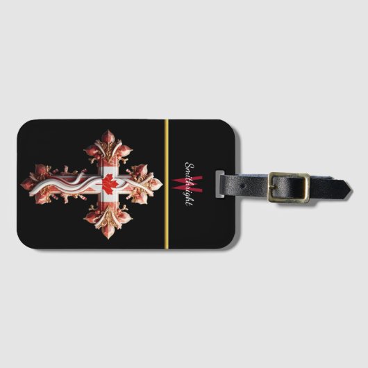 Symbolische fusie: Kruis met rood esdoornblad Bagagelabel (Voorkant (horizontaal))