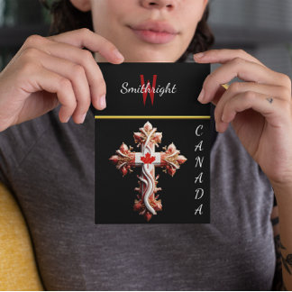 Symbolische fusie: Kruis met rood esdoornblad Briefkaart