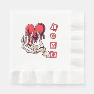 Symbolische liefde skelet hand die hart aanbiedt servet